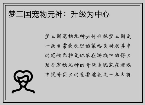 梦三国宠物元神：升级为中心